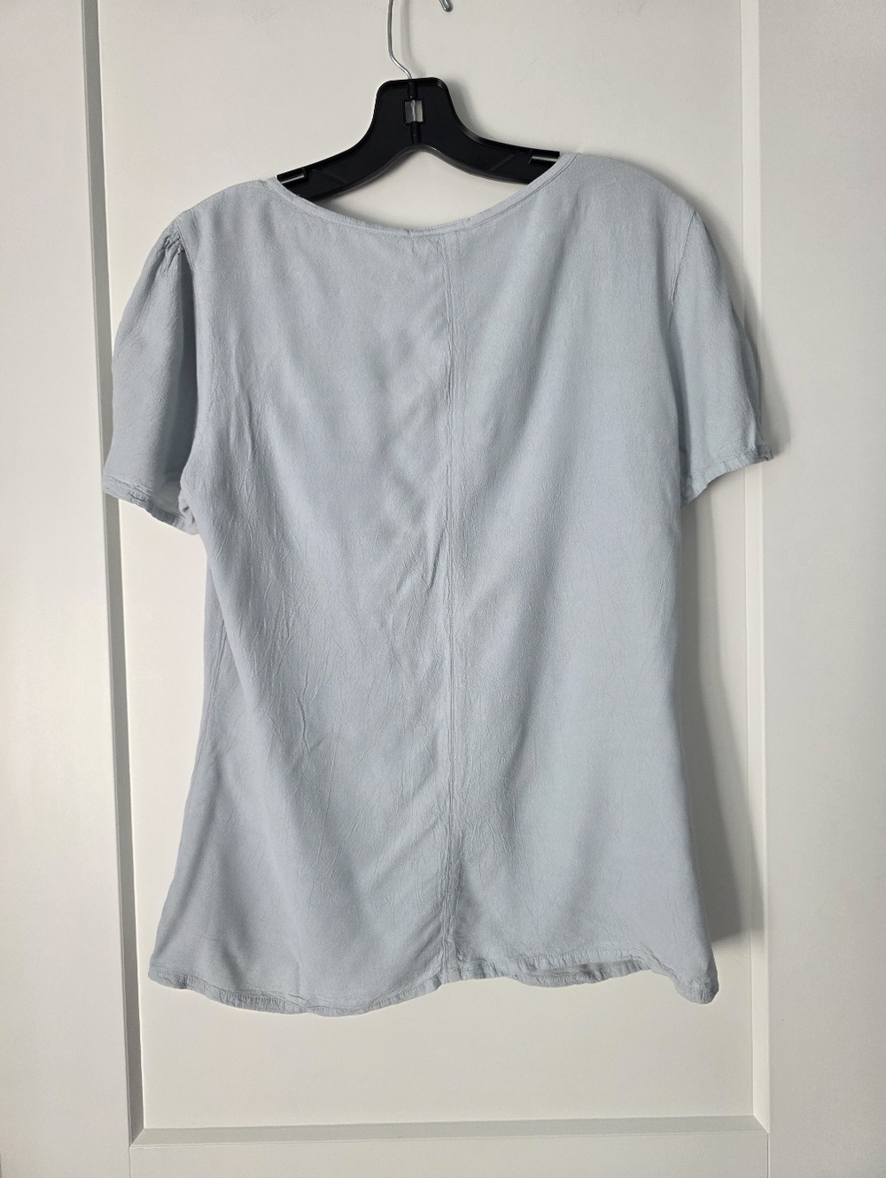 Vintage GHOST MADE IN ENGLAND Pale Blue V-Neck Gathered Front Blouse - Picture 4 of 11